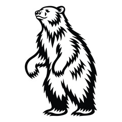 Stylized Black and White Bear Standing on Hind Legs Minimalist Silhouette Design