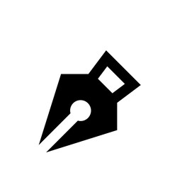 Stylized black and white vector illustration of a classic fountain pen nib for writing and drawing tasks