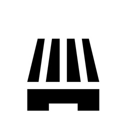 Black and white awning structure with three vertical stripes and a rectangular base element design icon