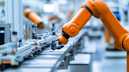 A robotic arm assembling high tech automated surgical robots for precision surgery in a medical lab, AI-powered systems ensuring accuracy and patient safety in operating rooms, Medical-tech style