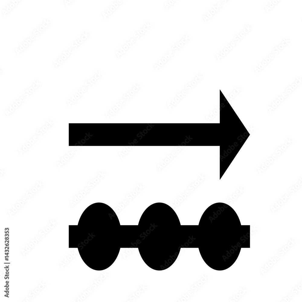 Poster black arrow pointing right above a line connected with three circles in a simple graphic design styl