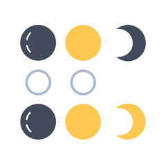 Moon Phases Illustration: Lunar Cycle with Blue and Yellow