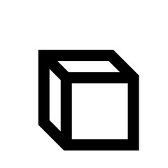 Illustration of a simple black outlined cube with a white interior on a white background space here now