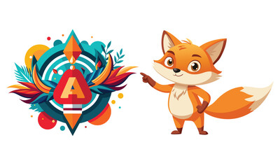 Fox Pointing Finger Cute Watercolor Art