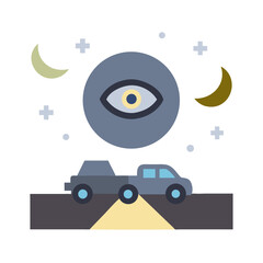 Flat design illustration of a UFO sighting at night