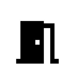 Abstract black shape with a small white square in the center and a white background, simple design