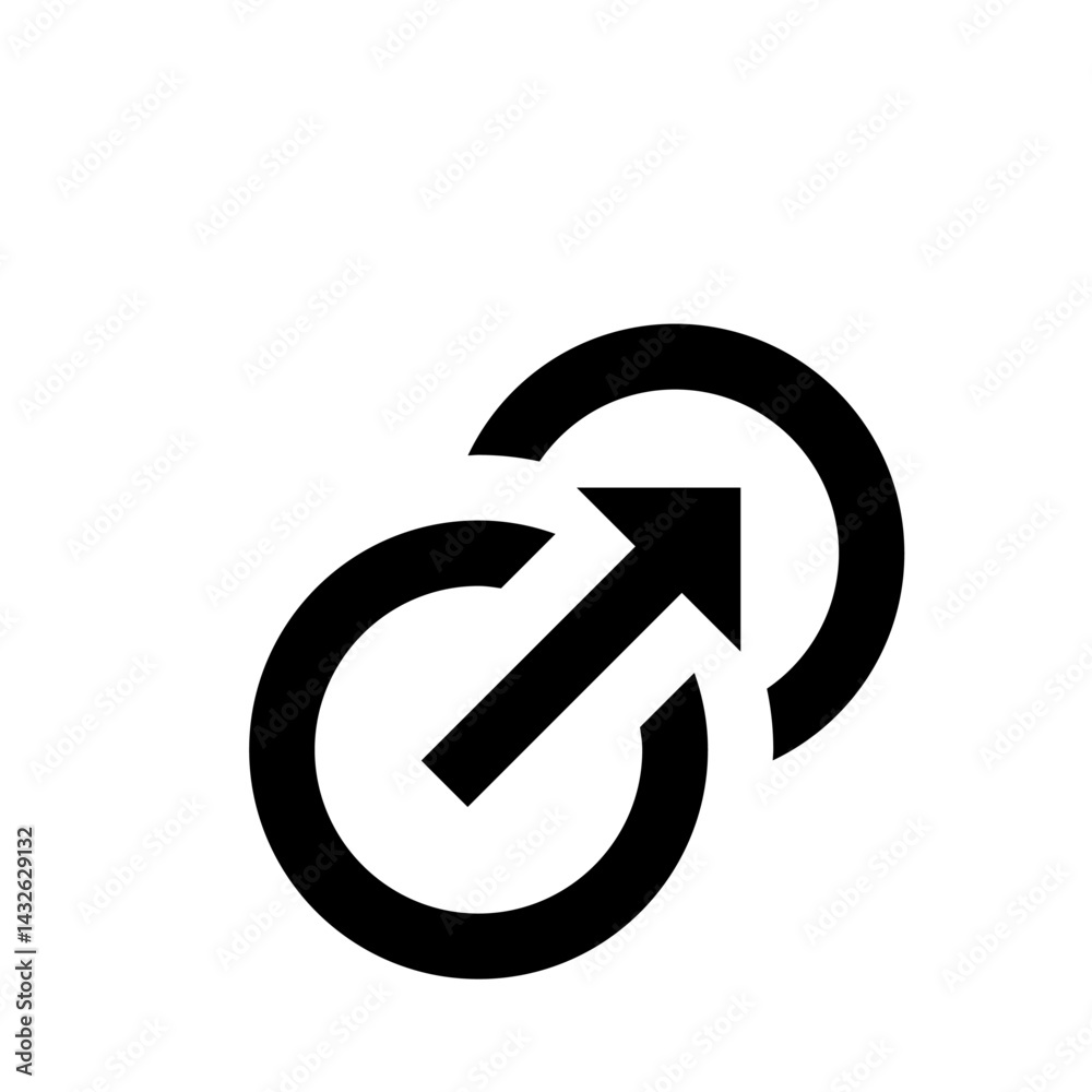 Poster black arrow pointing upwards intersecting two partially overlapping circles in a simple graphic desi