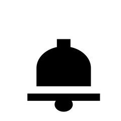 Illustration of a simple black bell with a clapper and a clear background in a minimalist style