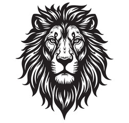 Fototapeta premium This powerful illustration captures the noble essence of a lion through bold, black vector lines against a white background. The lion's mane flows outward in sharp, stylized strands, 