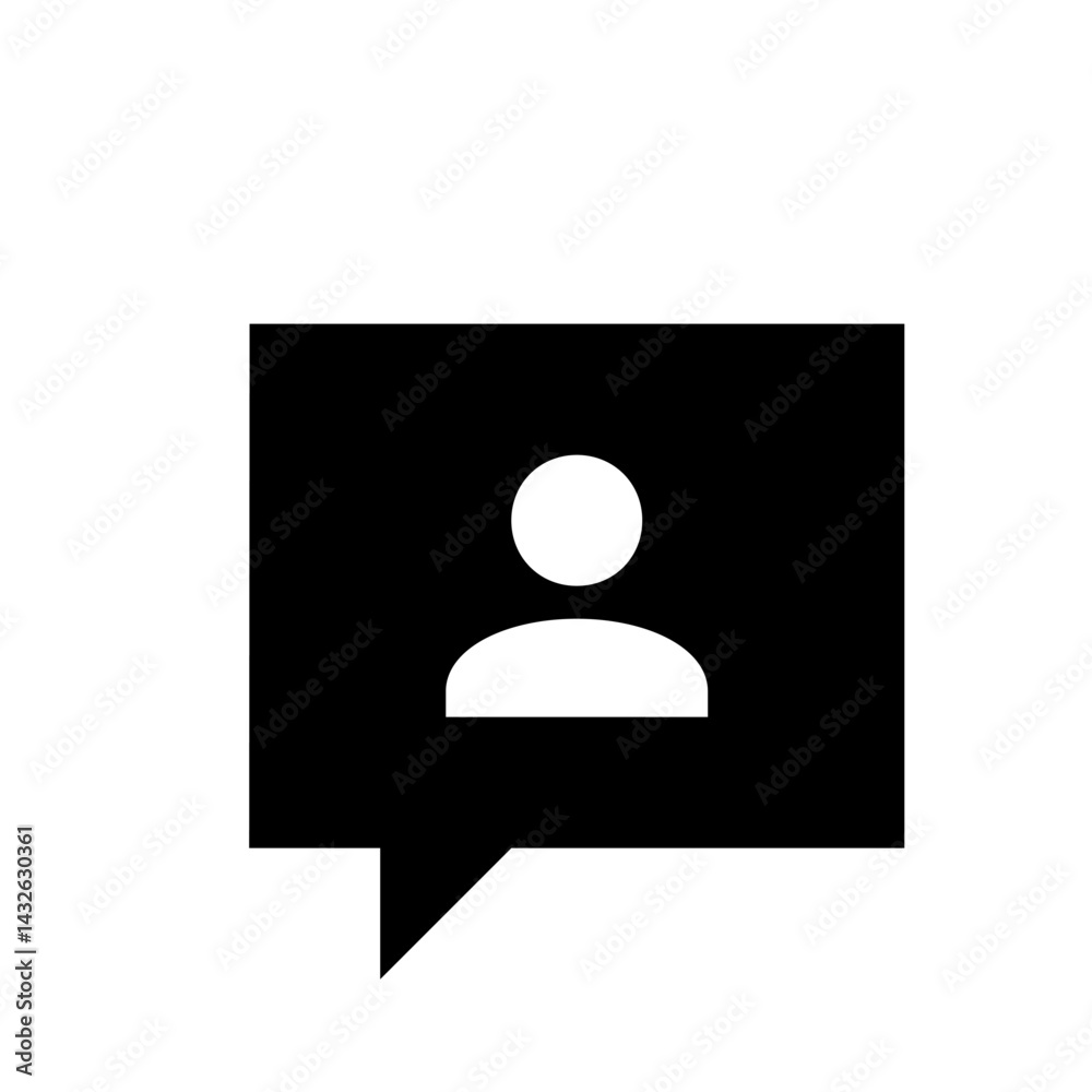 Poster person icon inside a black speech bubble representing communication or user profile interface elemen