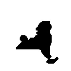 Black silhouette of the state of new york with its distinctive shape and borders on a white background