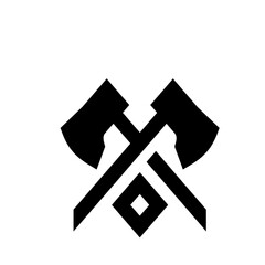 Two crossed axes with a diamond shape in black and white minimalist design for logo or graphic element use