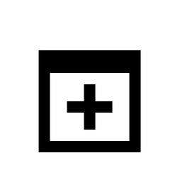 Black plus symbol centered in a white square with a black border around the perimeter of the square