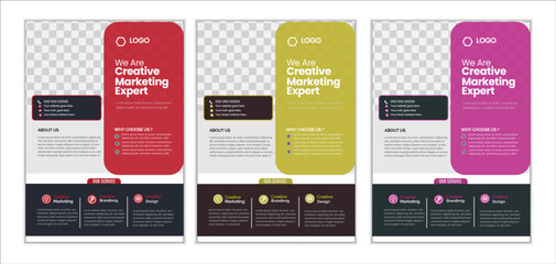 a bundle of 3 templates of a4 flyer modern template, in blue color, and modern design,marketing, business proposal, abstract business flyer, promotion, advertise, publication and editable vector templ