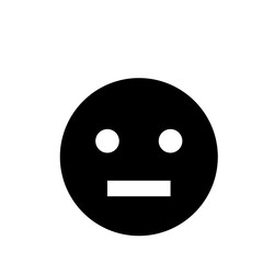 Simple black and white emoticon with circular face and straight mouth expression vector illustration