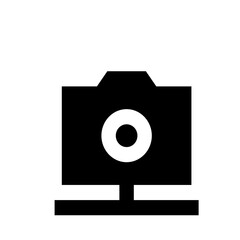 Illustration of a black security camera with a white lens and a black base on a white background