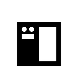 Illustration of a black rectangle with two white circles and a smaller rectangle on top left side