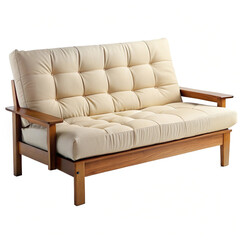 Fototapeta premium Elegant studio shot showcasing a modern futon frame with button tufted mattress