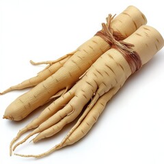 Fresh and dried Thai ginseng (Boesenbergia rotunda), isolated on white background"