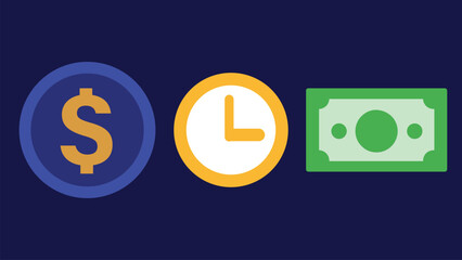 Financial business money concept banner design illustration background with icons, geometric shapes and vibrant colors. Finance ideas composition greeting cards for social media presentation and ads