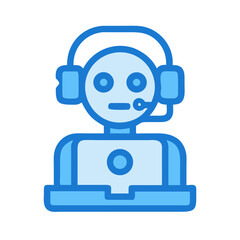 Blue Customer Service Robot with Headset Icon Design