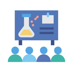 Science presentation with experiment illustration and audience icon