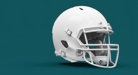 Fototapeta premium White American football helmet on blue background