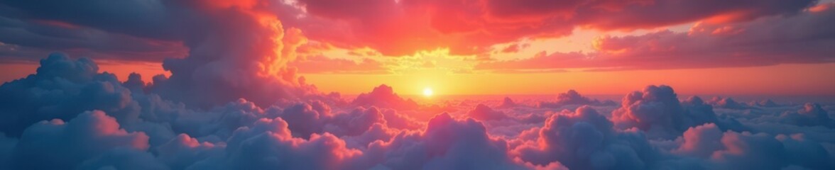 Fototapeta premium Crimson and gold streaks across vast cloudscape , spectacular, sky