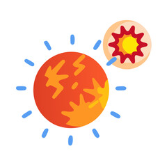 Solar Flare Cartoon Illustration on Black Background with Sparks