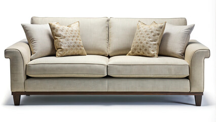 Elegant Cream Sofa with Decorative Pillows and Clean Lines for Modern Living