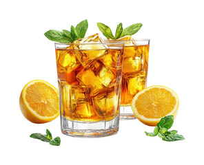 Refreshing iced tea with lemon home bar beverage bright setup isolated on transparent background