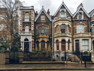Obraz premium Victorian Townhouses on a Rainy Day