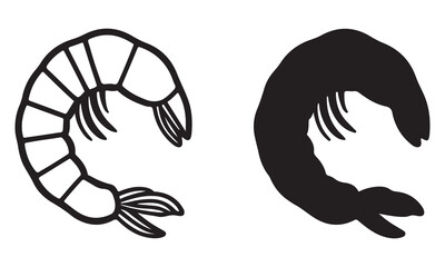 Naklejka premium Shrimp Vector Icon - Seafood Outline & Silhouette