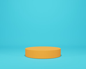Orange cylindrical podium on a cyan backdrop for product display