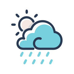 Rainy Weather Icon: Cloud, Sun, and Rain illustration