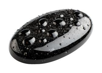 Glossy black soap with water droplets product minimalist isolated on transparent background