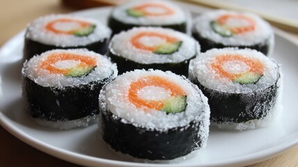Delicious Maki Rolls Adorned with Sparkling Sugar Crystals: A Culinary Delight