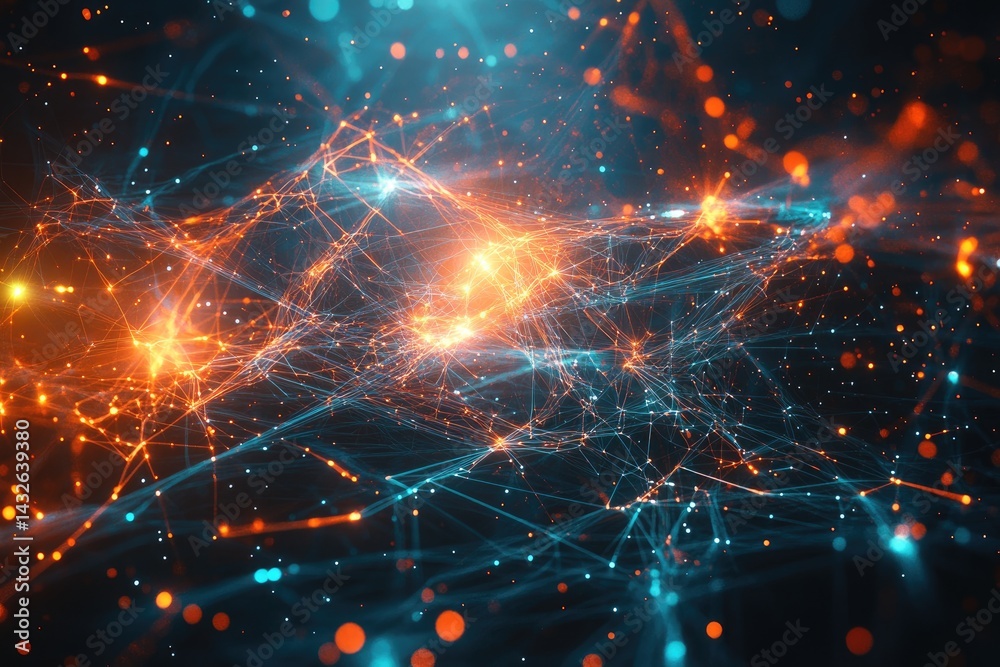 Wall mural abstract network of interconnected lines and particles