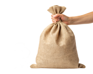 Hand Holding a Burlap Sack isolated on transparent background

