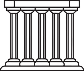 columns standing in a row line art, black outline, vector and illustration, coloring book page line art drawing