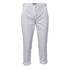 White cropped pants with a smooth cotton texture and rolled up cuffs clothing display transparent background isolated png stock