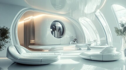 A glimpse into the future: serene interior of a minimalist futuristic dwelling