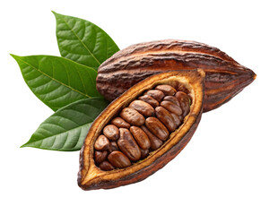 coffee beans with green leaves isolated on transparent background