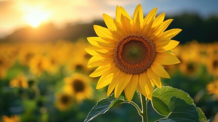 Fototapeta premium Sunflower in the Field for Summer and Nature Photography.