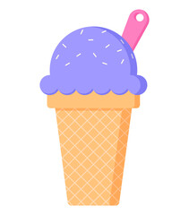 Ice cream with spoon one scoope dessert summer cute cartoon illustration sticker