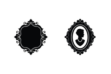 Antique Ornamental Frames With Female Silhouette For Design Template Elements