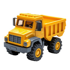 Compact yellow toy dump truck with rugged wheels isolated on transparent background 