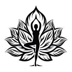 Silhouette Figure Meditating in Lotus Pose with Decorative Mandala |