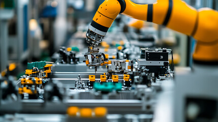 A robotic arm assembling parts for robotic surgical assistants used in complex medical procedures, medical robotics lab with AI-enhanced automation, Scientific style