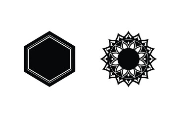 Abstract Geometric Black And White Shapes With Hexagon And Floral Mandala